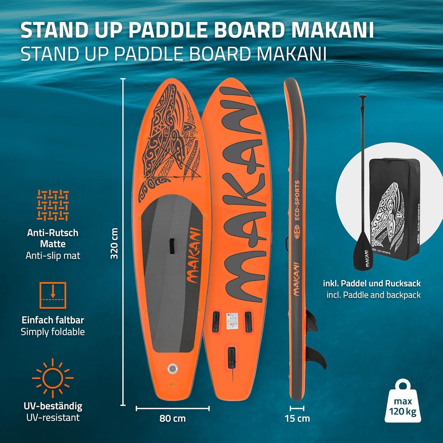 etevert - Stand Up Paddle Série - 305/308/320/380 cm - PVC, 120/150 kg, ép. 10/15 cm