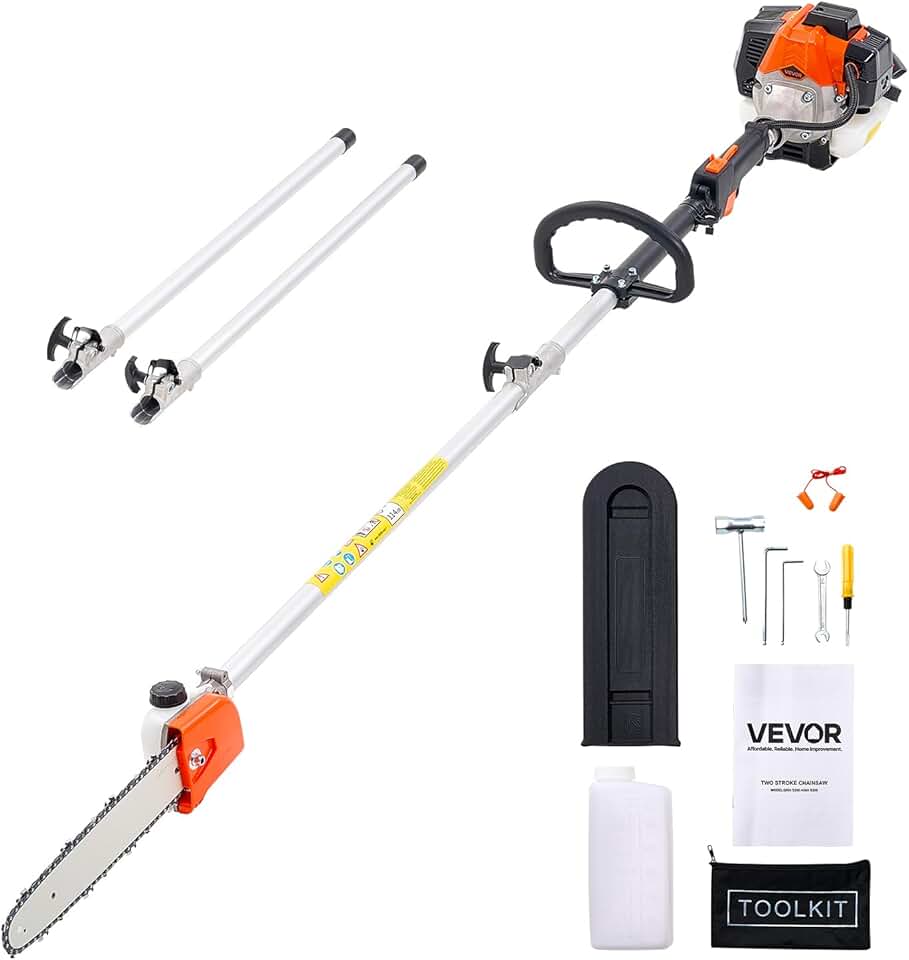 etevert - élagueuse thermique 25cc - perche extensible 2,12-3,62m, guide 30,5cm, réservoir 650ml