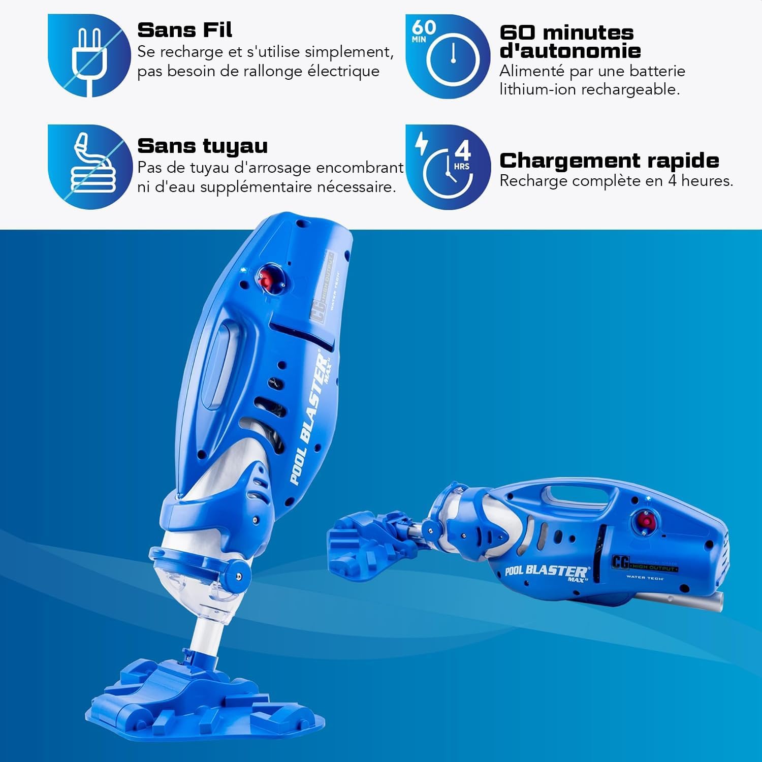 Water Tech - etevert Max Li - aspirateur piscine sans fil, puissance accrue, moteur P30, spa, CG