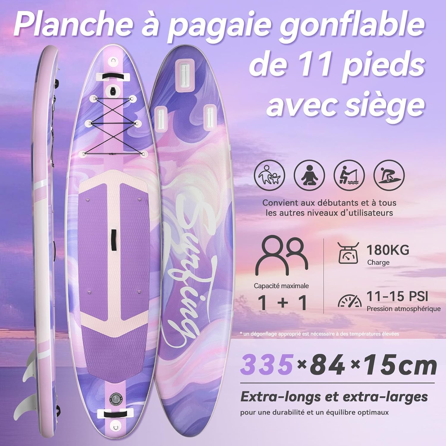 etevert - Paddle Gonflable Série Adulte - 320/335cm - 2 personnes, siège kayak, pagaie alu, support caméra, jusqu'à 15