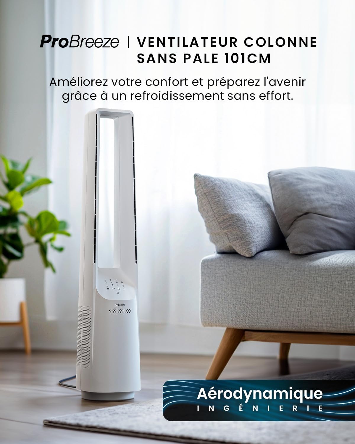 etevert - Ventilateur colonne, 101 cm - 6 vitesses, oscillation 60°, silencieux