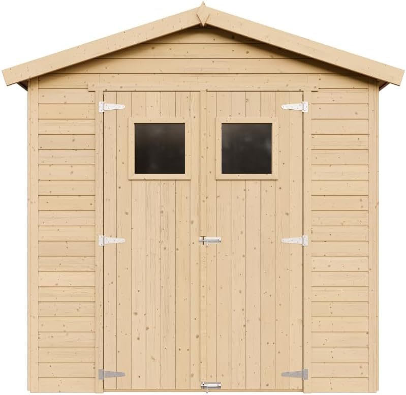 Abri de Jardin en Bois Naturel - Stockage extérieur avec fenêtres H228x222x233 cm/4,2 m² Hangar en Bois Naturel - Atelier Rangement Outils et vélos- etevert M351