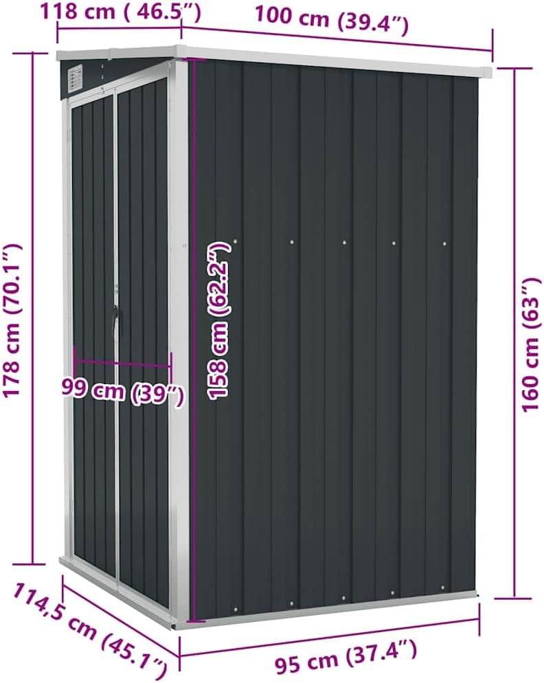 etevert Remise de Jardin Murale Anthracite 118x100x178 cm Acier,Structures extérieures, Cabanes & abris de Jardin,316219