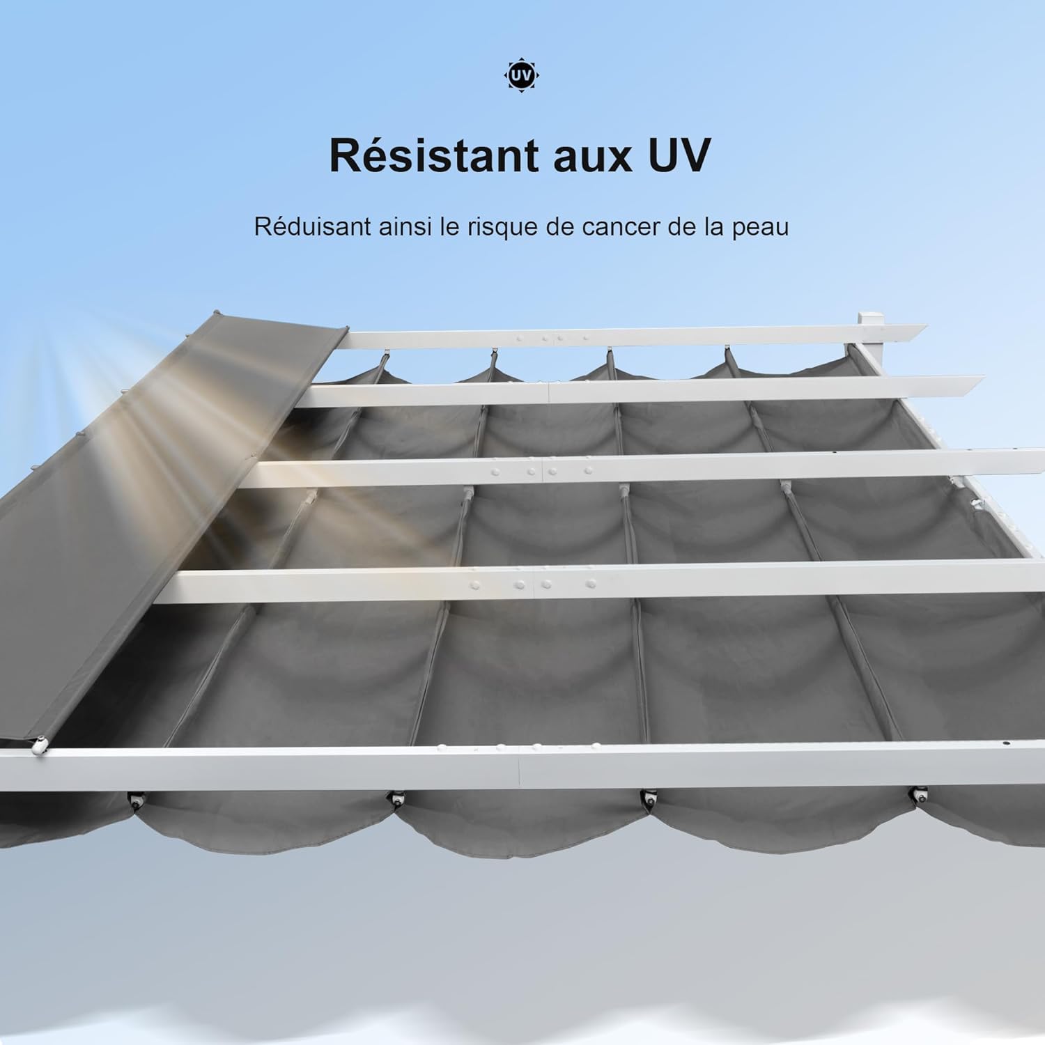 etevert - pergola aluminium - 4x3m - éclairage intégré, toit protégé, blanc/gris