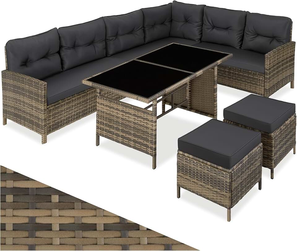 etevert - Salon de Jardin Modulable Angle - rotin - coussins inclus