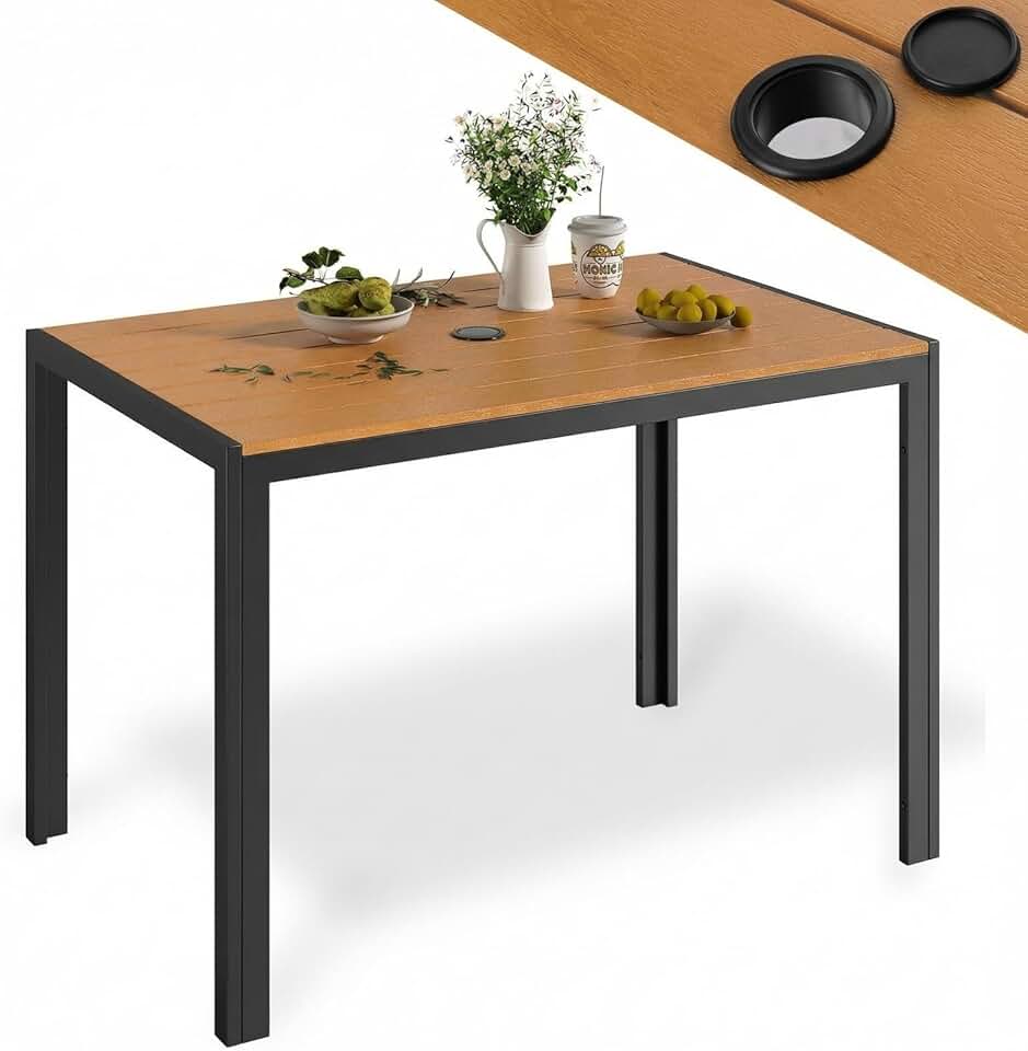etevert - Table de jardin 110x70cm - WPC, aluminium, trou parasol, brun teck