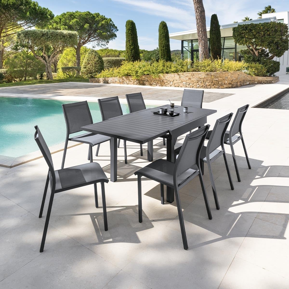 etevert - Piazza extensible - 180/240x90 cm - alu gris, 8 places