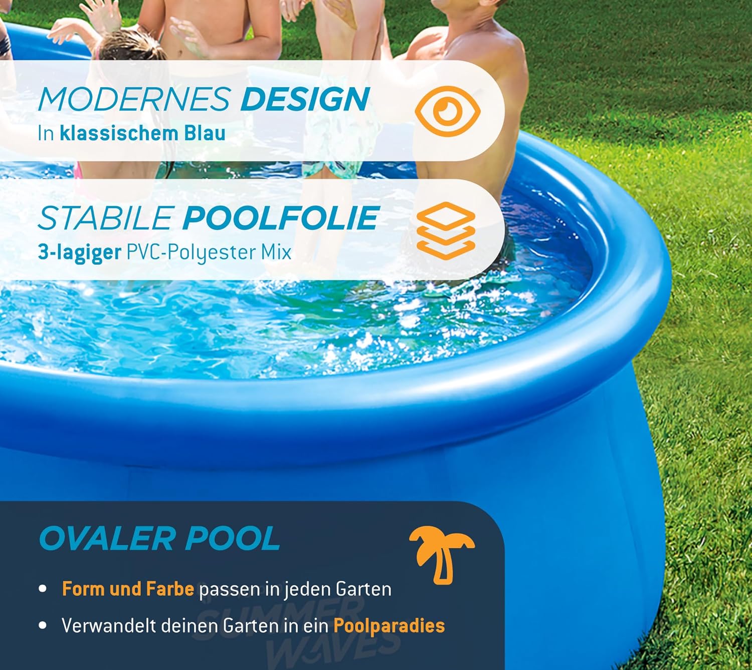 etevert Quick Up Kit complet de piscine - Ovale - 457 x 305 x 107 cm - Bleu - Piscine hors-sol et piscine avec pompe à filtre, échelle, tapis de sol et bâche