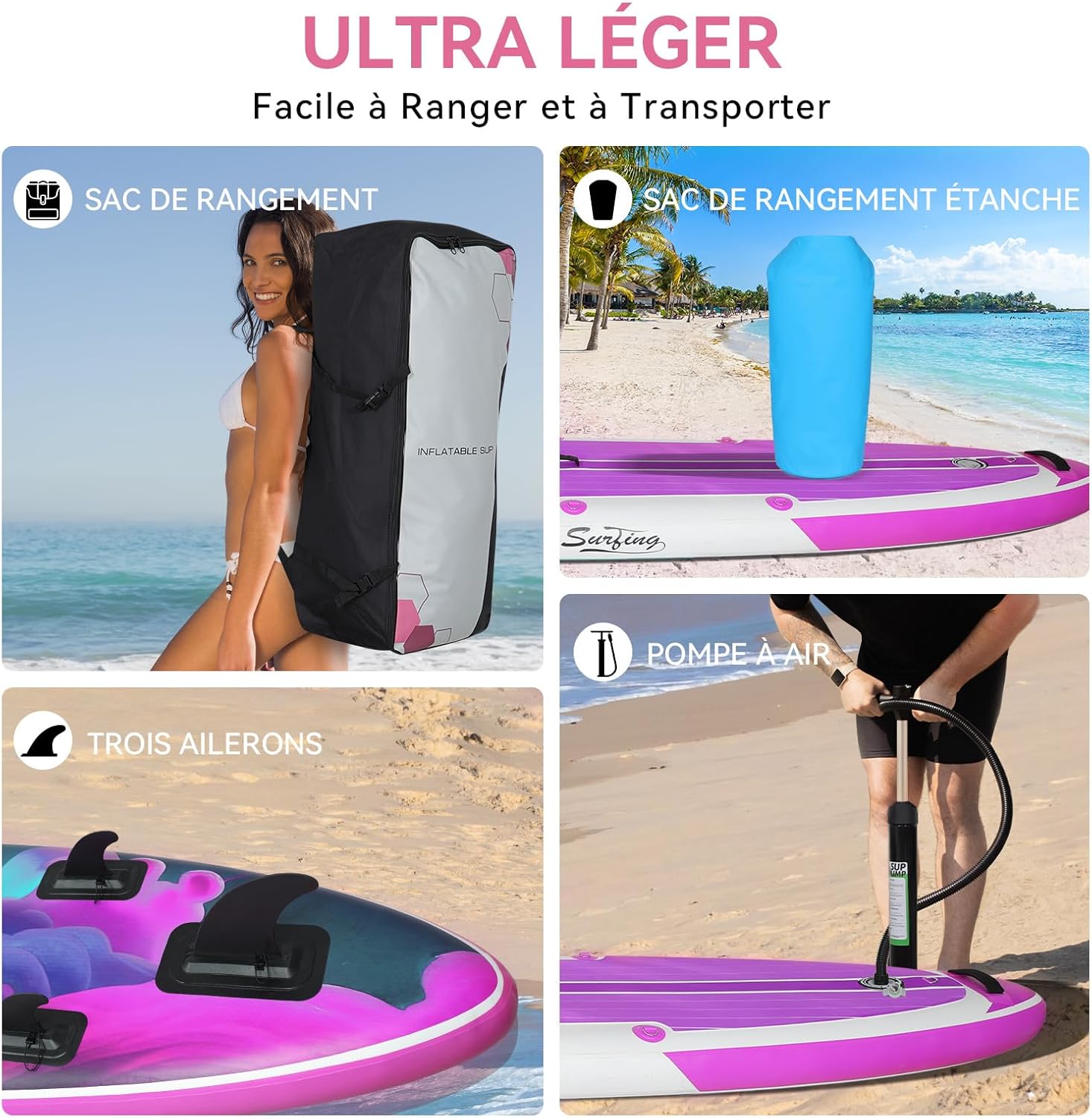 etevert - Paddle gonflable 320/335 cm - 2 places, siège kayak, pagaie, pompe, 150 kg