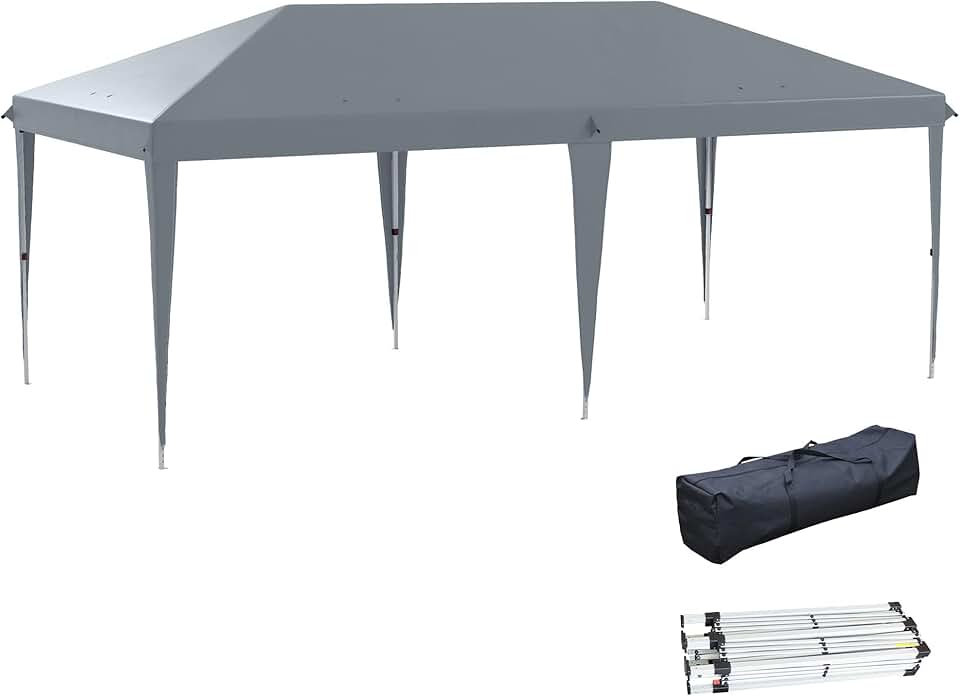 etevert Tonnelle Pliante 3x6m tonnelle de Jardin extérieur Barnum de Jardin Pop-up Pliant Sac Inclus Acier époxy Oxford Haute densité Gris Clair