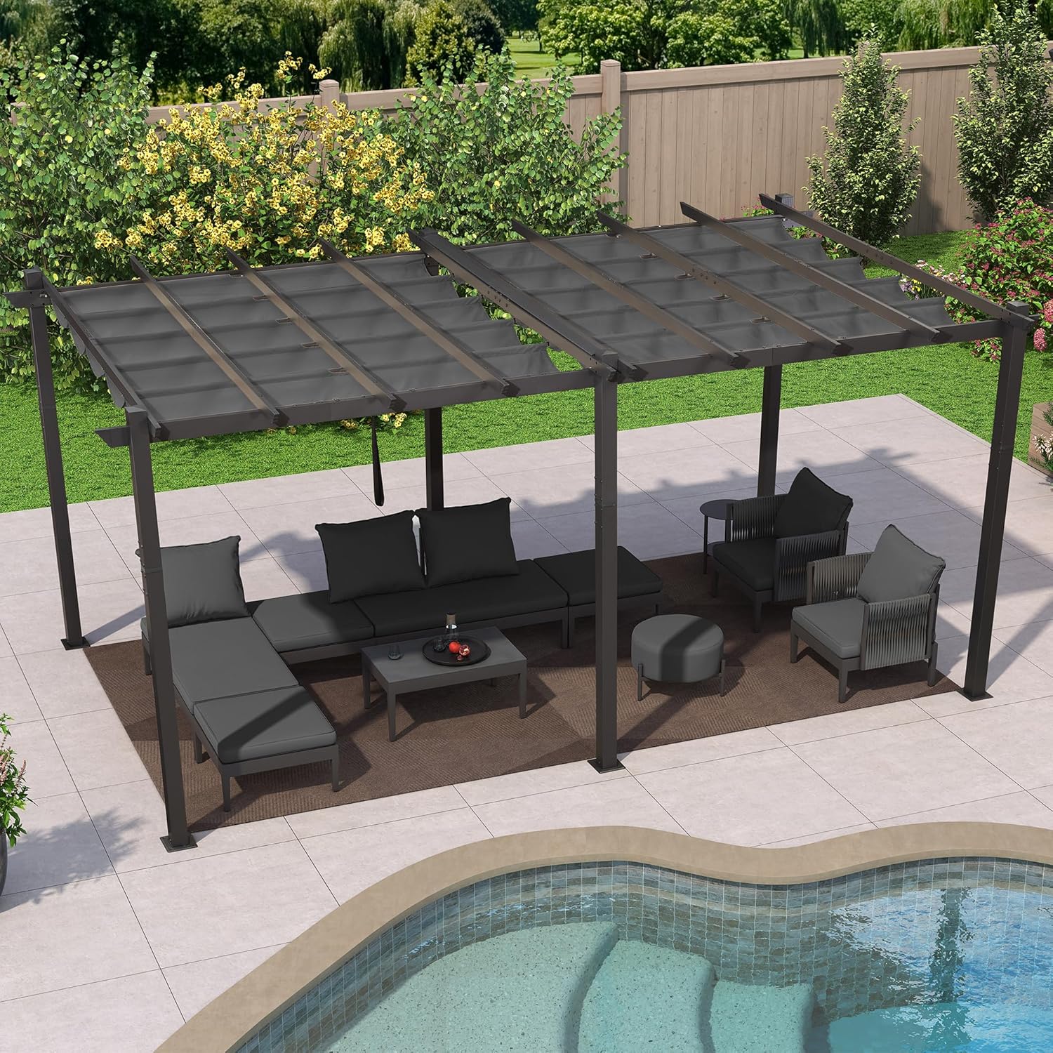 etevert - pergola aluminium - 5,5x3 m - toit coulissant, tissu teint