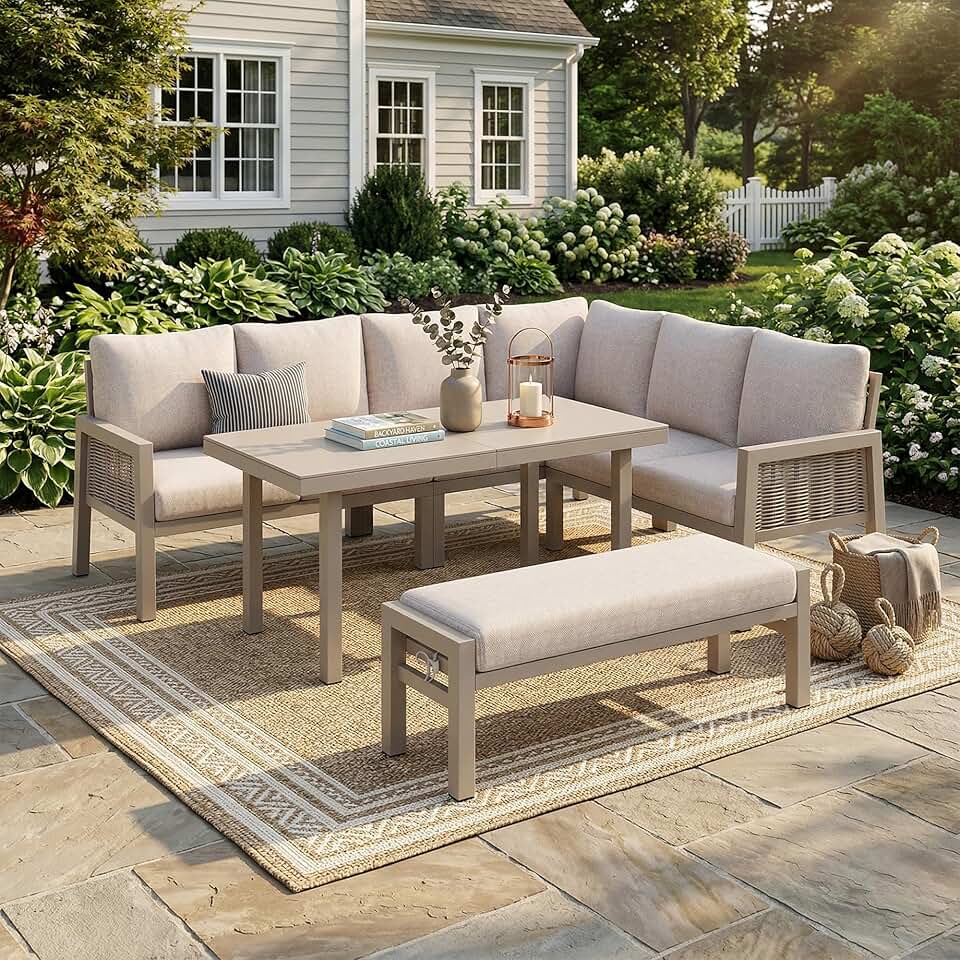 etevert - I-Kaki - ensemble jardin 8 pers. - fer, verre, corde PE
