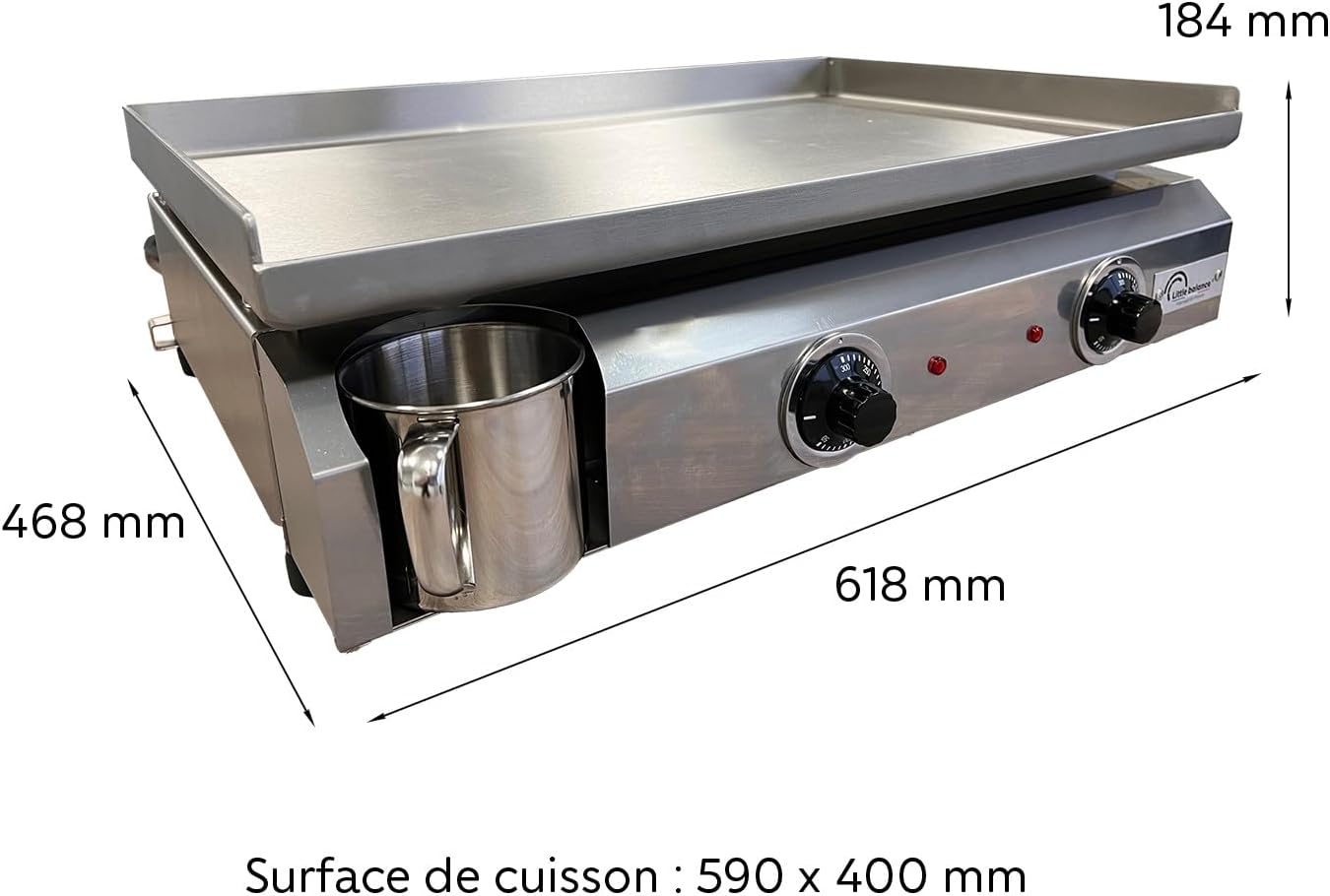 etevert - Plancha électrique 2 zones inox 3000W, 60x40cm - 8679