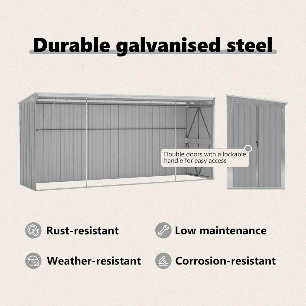 etevert Abri de Jardin Mural Gris 118x382x178 cm Acier galvanisé,Structures extérieures, Cabanes & abris de Jardin,316230