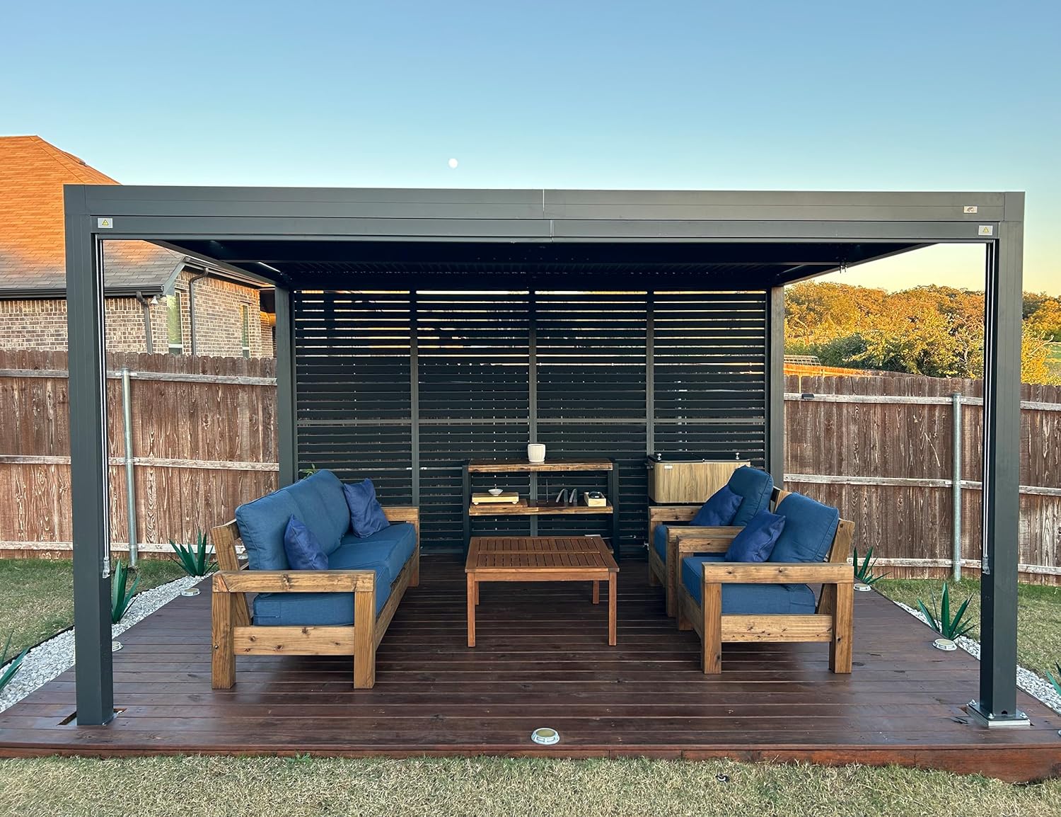 etevert - pergola bioclimatique - 4,24x3,3m - alu, persienne fixes, gris