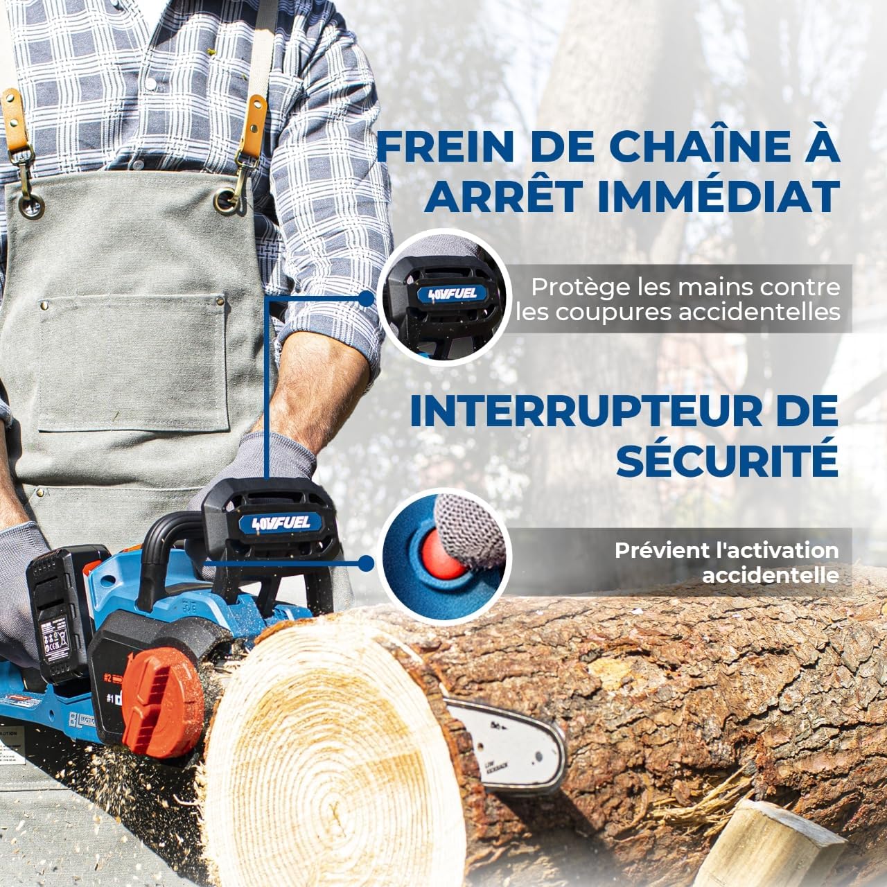 etevert - Tronçonneuse sans fil 40V - 38 cm - Moteur brushless, 2 batteries 4 Ah