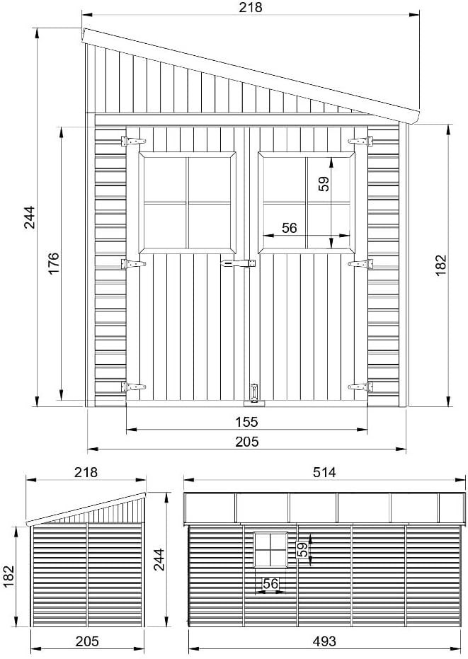 Abri de Jardin en Bois Naturel (avec paroi latérale) Plus Les PLANCHERS IMPRÉGNÉ- Stockage extérieur avec fenêtres- H244x218x514 cm/10 m2- Atelier Rangement Outils et vélos- etevert M341A+M341G