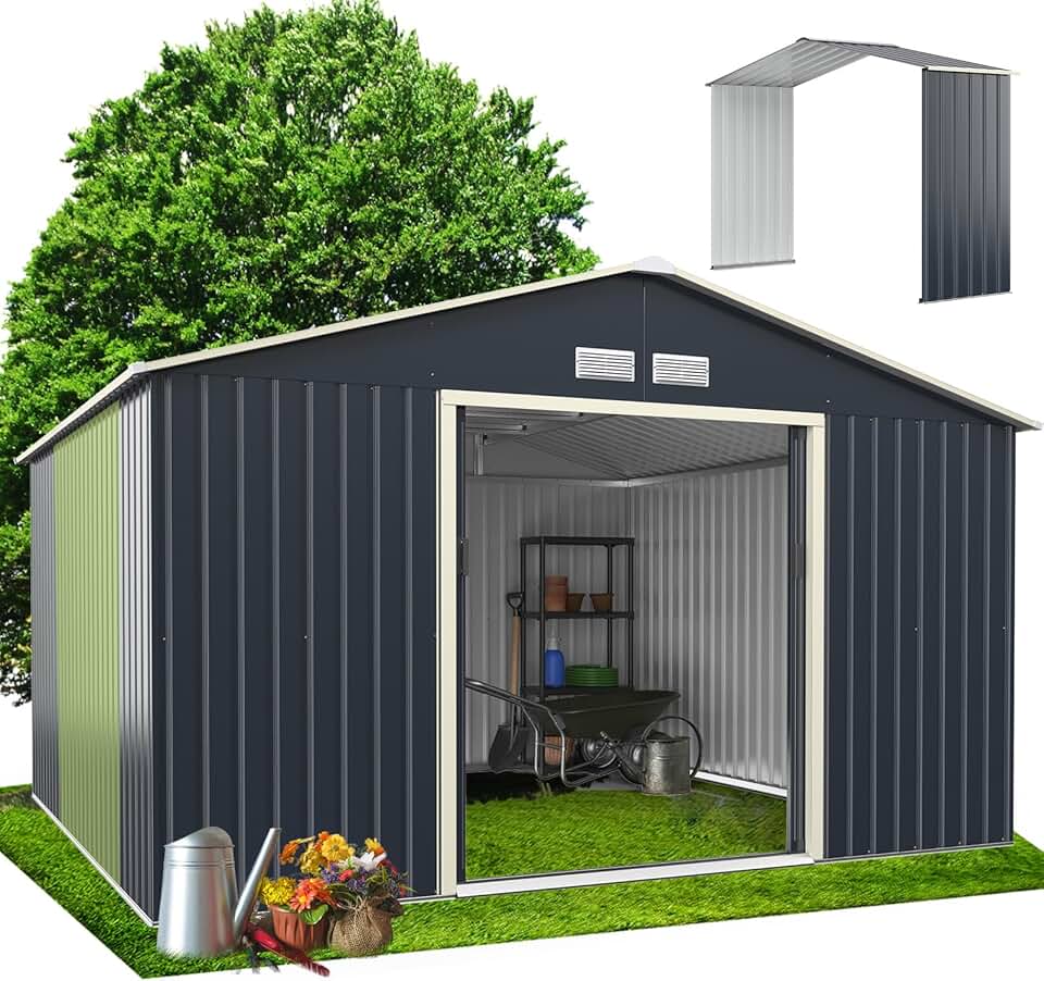 etevert - abri de jardin métal - 340x319x210cm - 10m², porte coulissante, abri extension, résistant intempéries