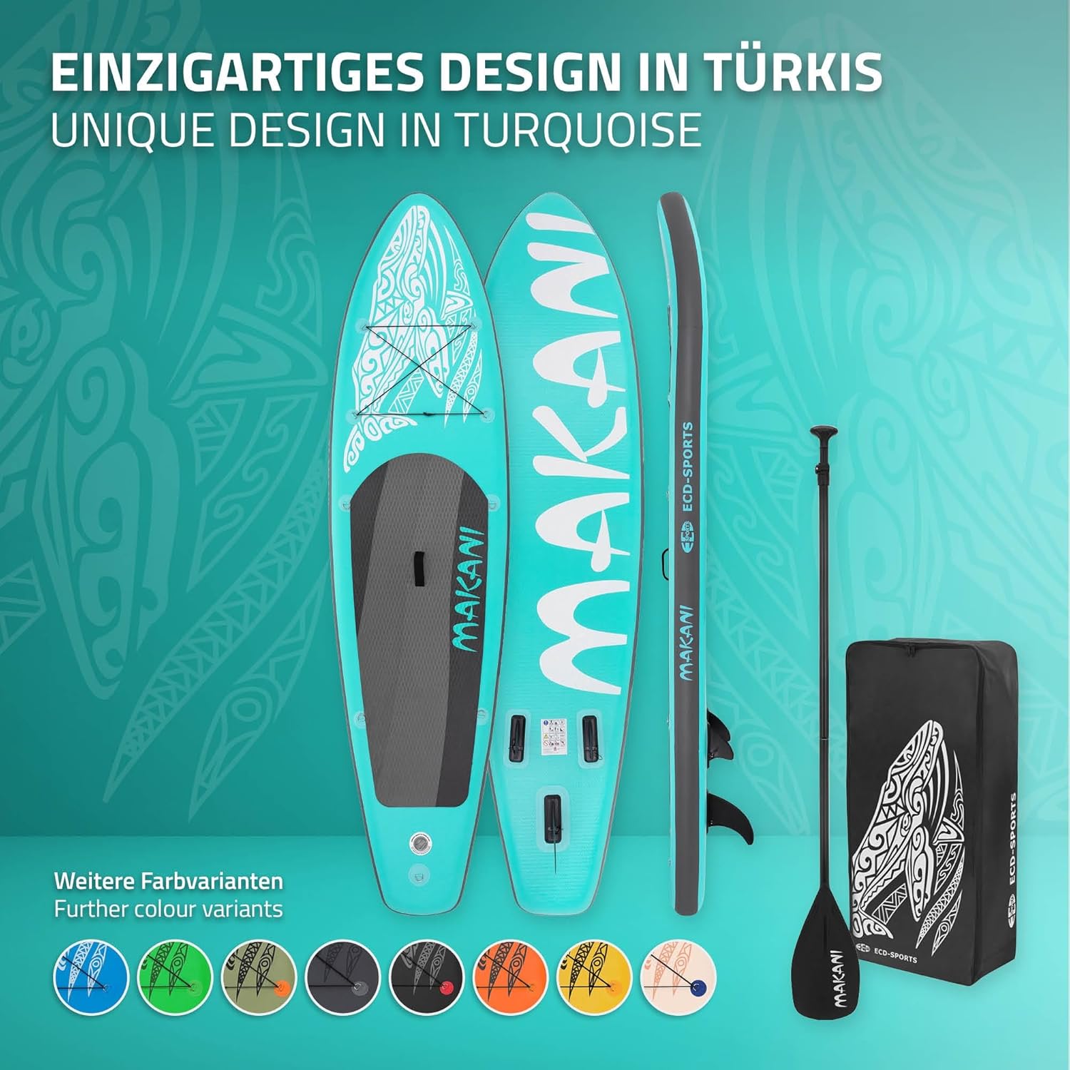 etevert - Stand Up Paddle Board - 305/308/320/380 cm - PVC, jusqu’à 150 kg, 10/15 cm, sac, pompe