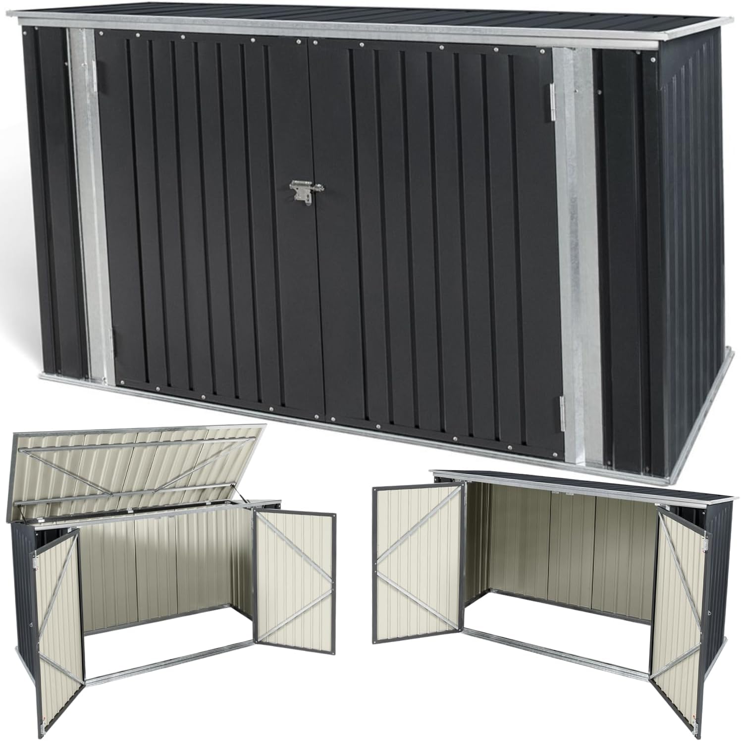 etevert - Abri de jardin métal 210x105x130cm - toit ouvrant, double porte, rangement vélos