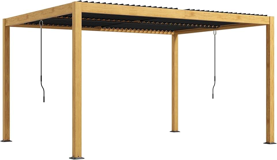 etevert - pergola bioclimatique aluminium 3x4m, lames orientables, noir effet bois