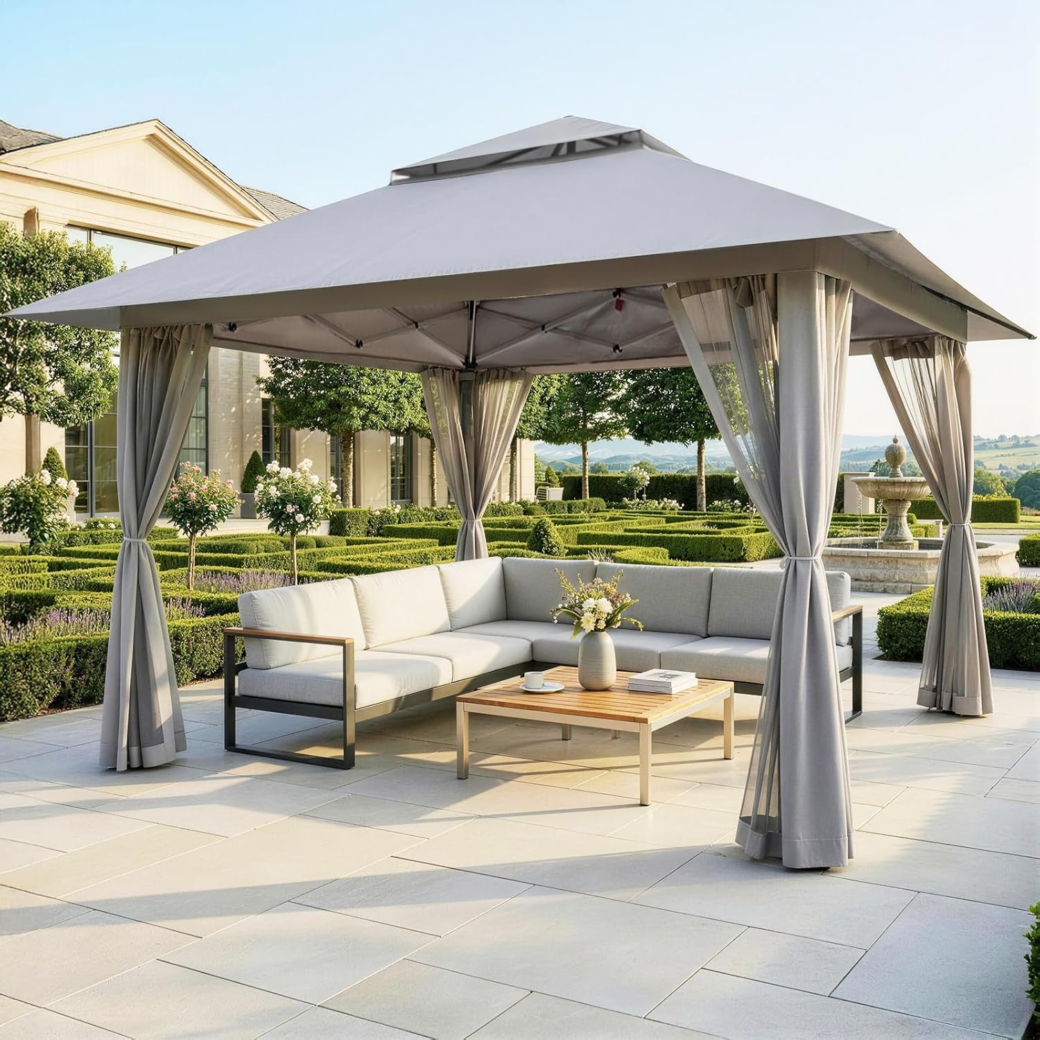 etevert - tonnelle jardin pop up - 4x4 m - double toit, côtés maille, hauteur réglable
