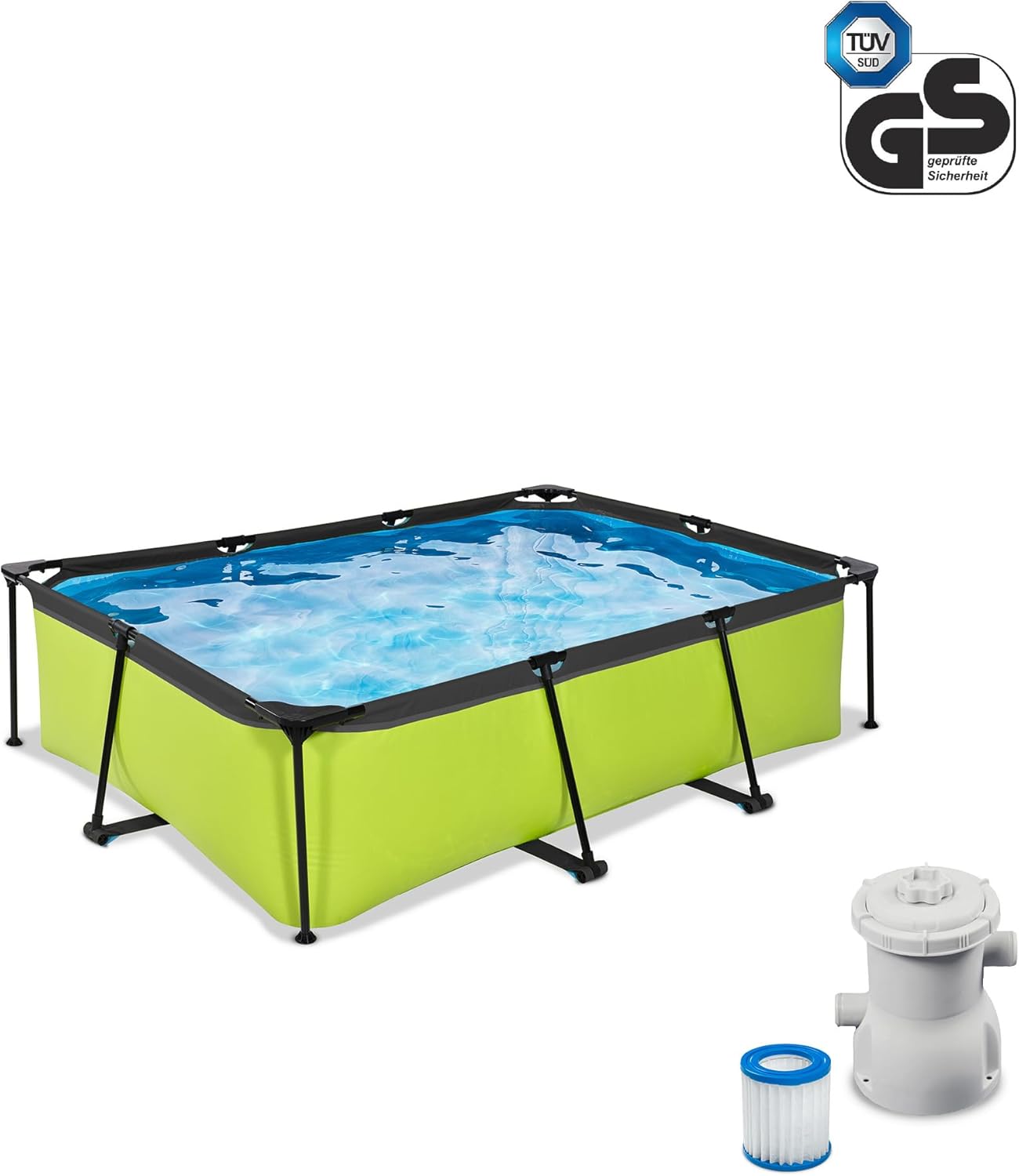 etevert Piscine Tubulaire Lime - 220x150x65cm - Piscine Hors Sol Rectangulaire avec Pompe Filtrante à Cartouche - Entrée Basse - Idéal pour Les Jeunes Enfants - Cadre Stable - Design Unique - Vert