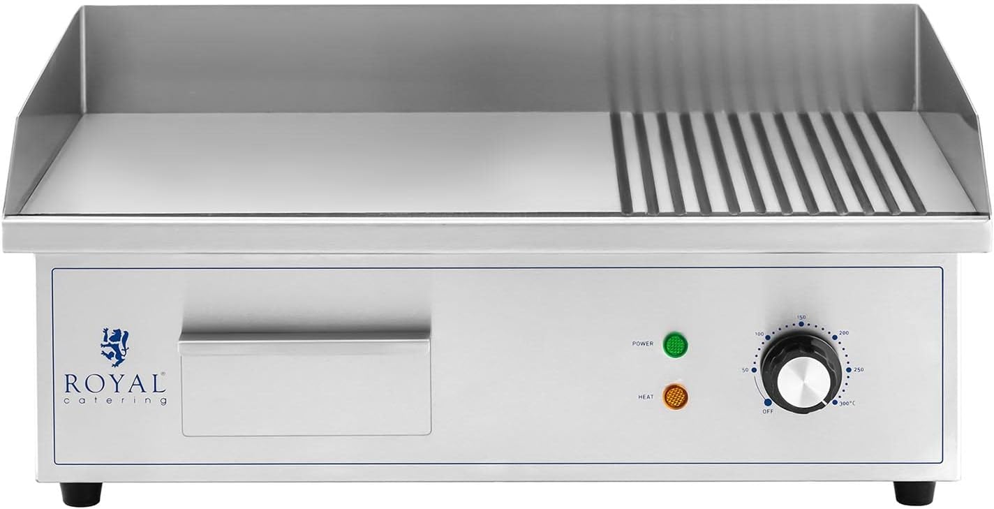 etevert - Plancha électrique professionnelle - 548x350 mm - 3000 W, plaque lisse et rainurée - RCPG42-M