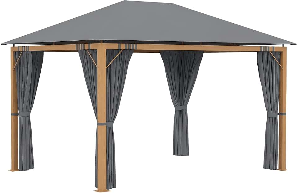 etevert - Tonnelle aluminium pavillon 4x3m rideaux toit polyester