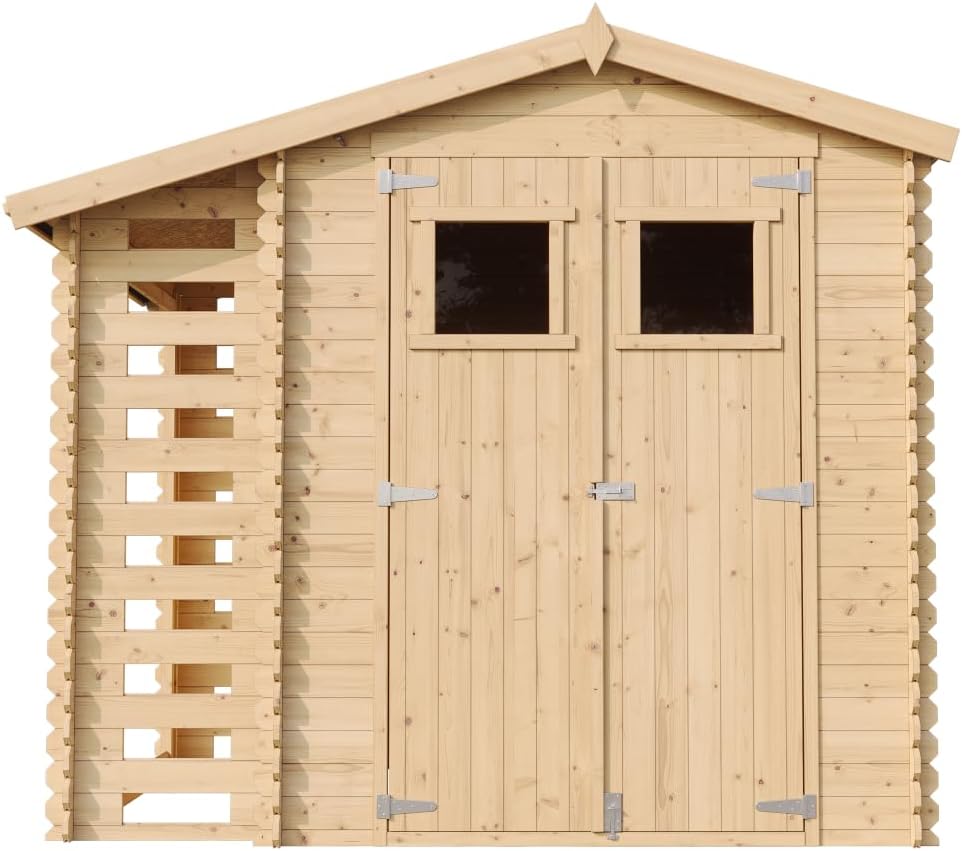 Abri de Jardin en Bois et Range bûches extérieur - Stockage extérieur I206xL272xH218 cm/ 3,53 + 0,97 m2 Petit abri à Outils, Local à vélos - etevert M386