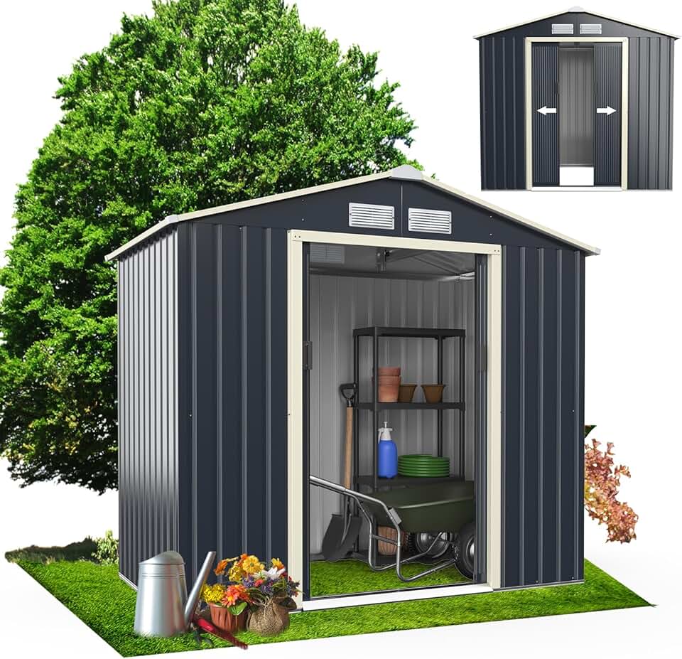 etevert - Abri de Jardin Métal série Toit en pente - 213x128x195cm - Porte coulissante, résistant, 3m2