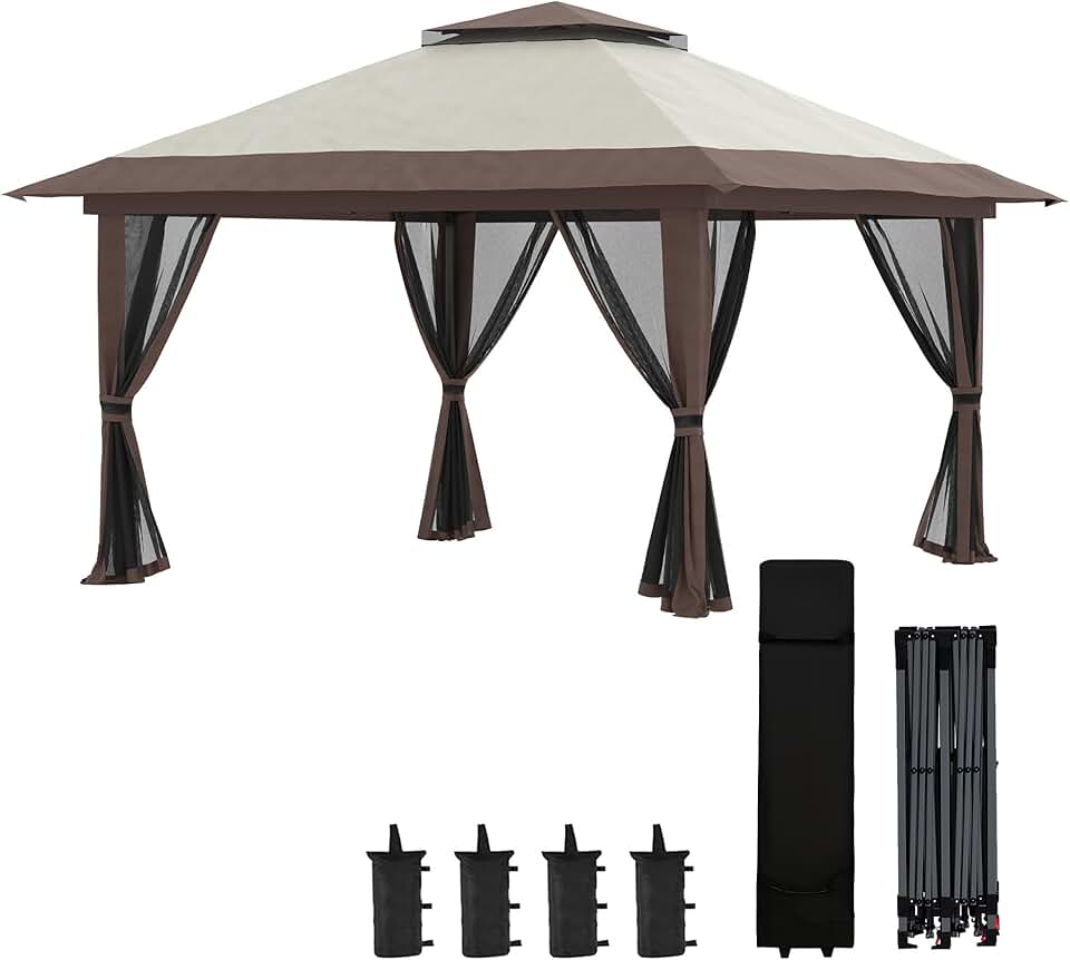etevert - Tonnelle pop-up 4x4 m, double toit, moustiquaires, UV50+