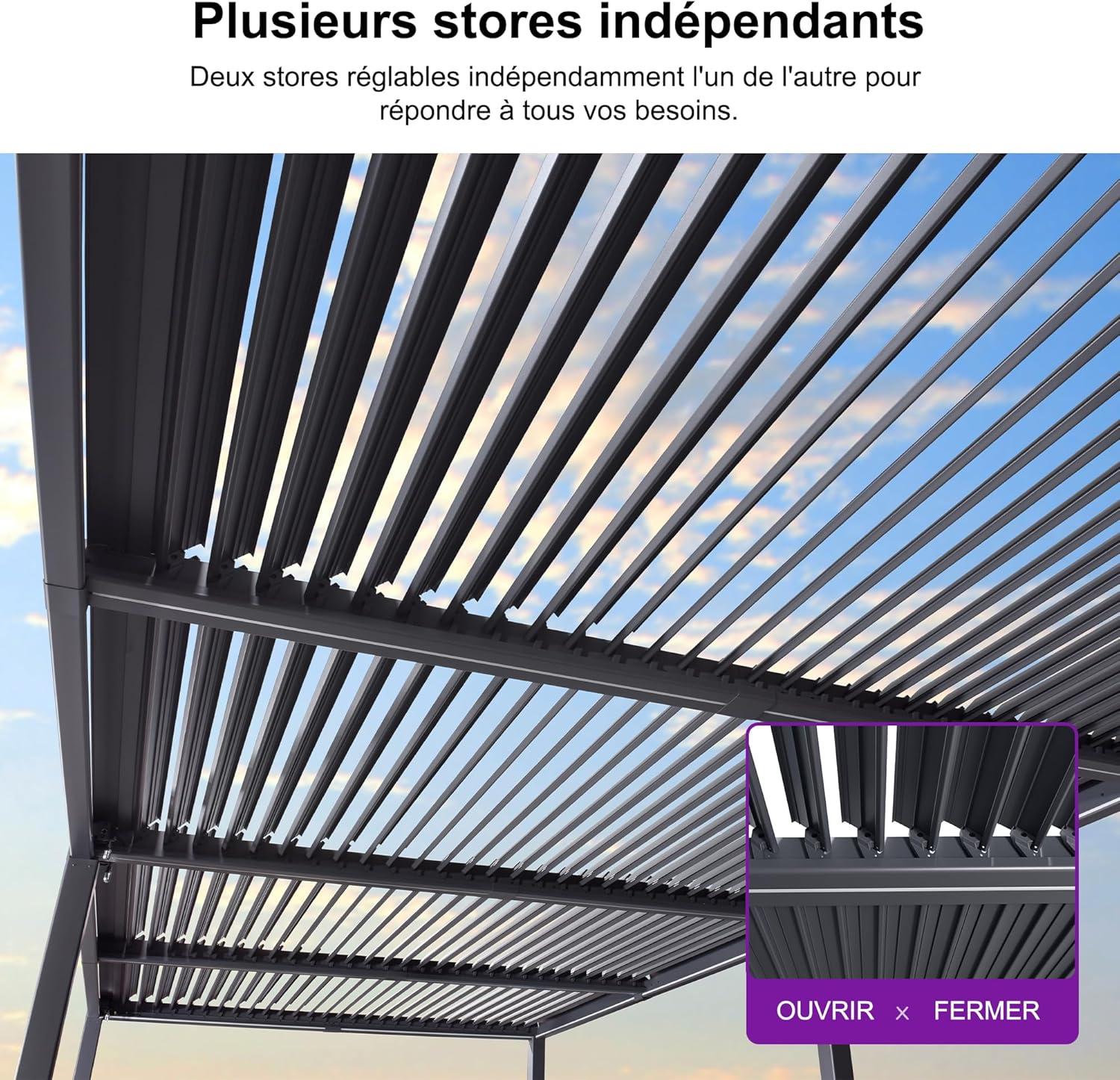 etevert - Pergola bioclimatique - 3,5x8,5m - aluminium, lames LED, étanche