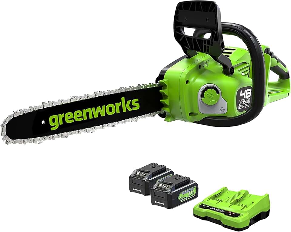 etevert - Tronçonneuse sans fil série 48V - 35cm - moteur sans balais, vitesse 20m/s, 2 batteries 24V 4Ah, graisseur 