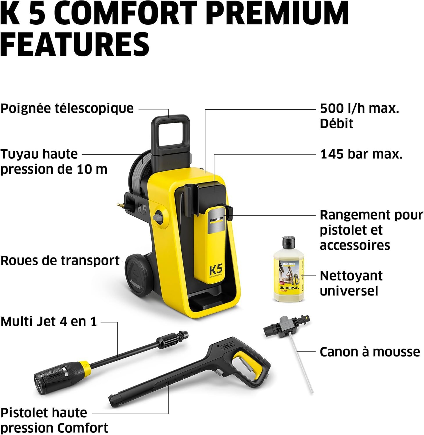 etevert - K 5 Comfort Premium - 145 bar, 500 l/h, 40m²/h, tuyau flexible