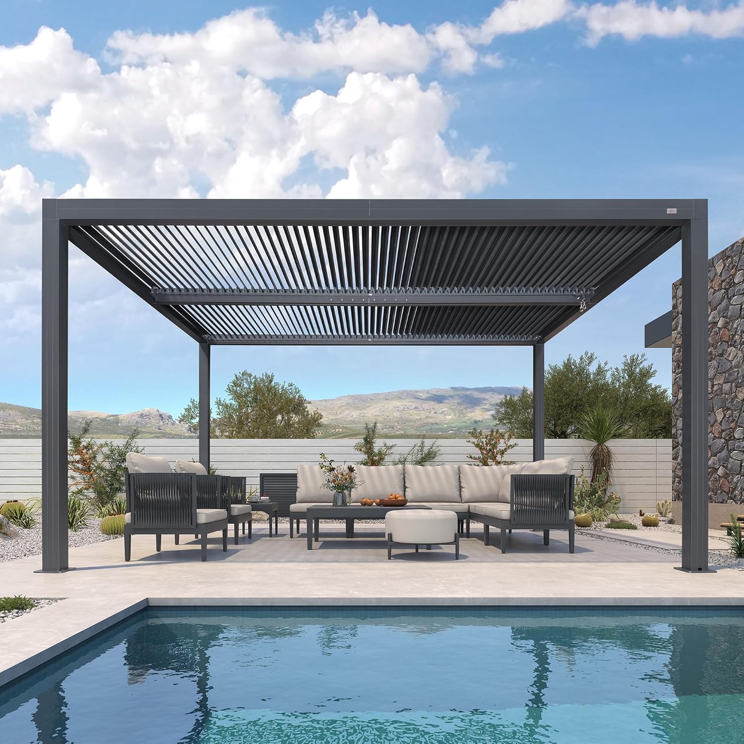 etevert - pergola bioclimatique - 4,6x3,3 m - lames orientables, aluminium