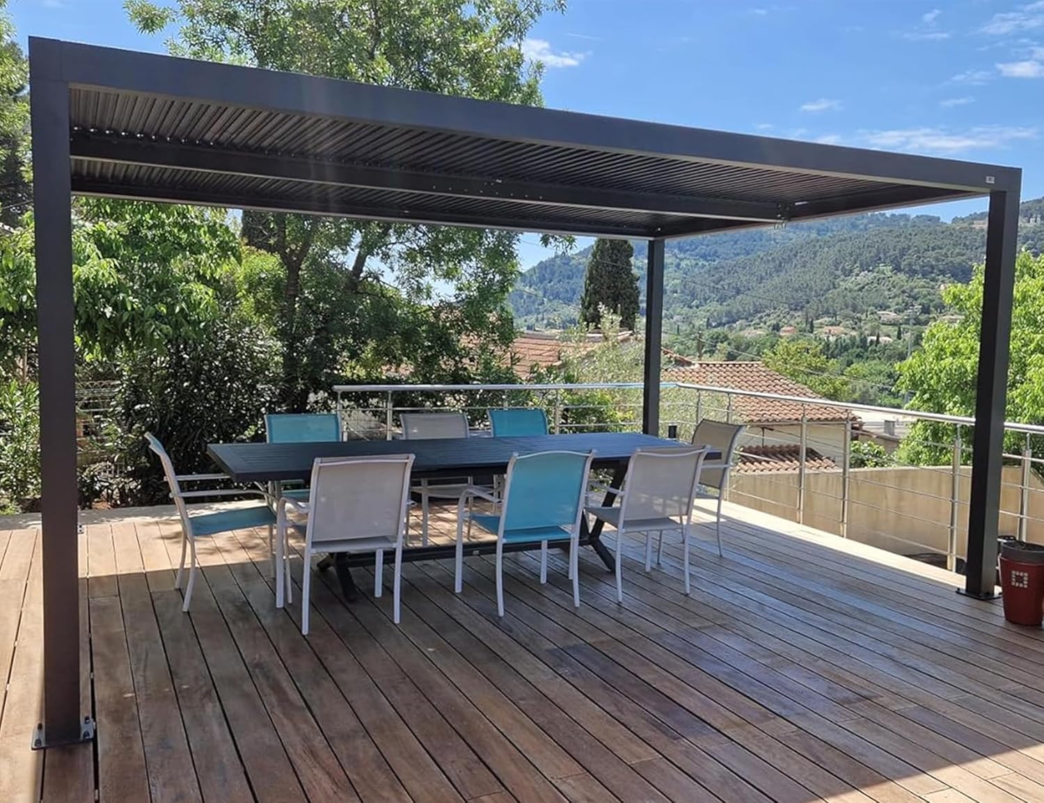 etevert - pergola bioclimatique - 4,8x3,68m - aluminium, stores, lames orientables