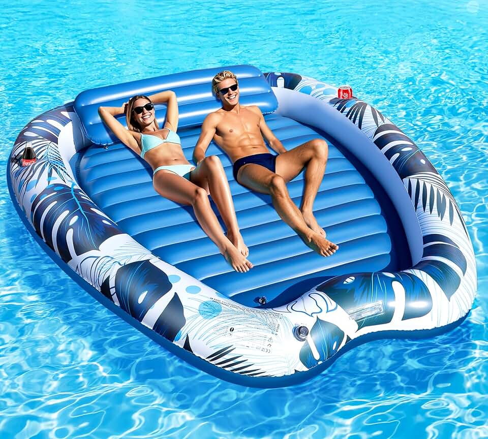 etevert - Matelas gonflable série piscine - 230x170cm - 2 porte-boissons, appui-tête, 2 personnes