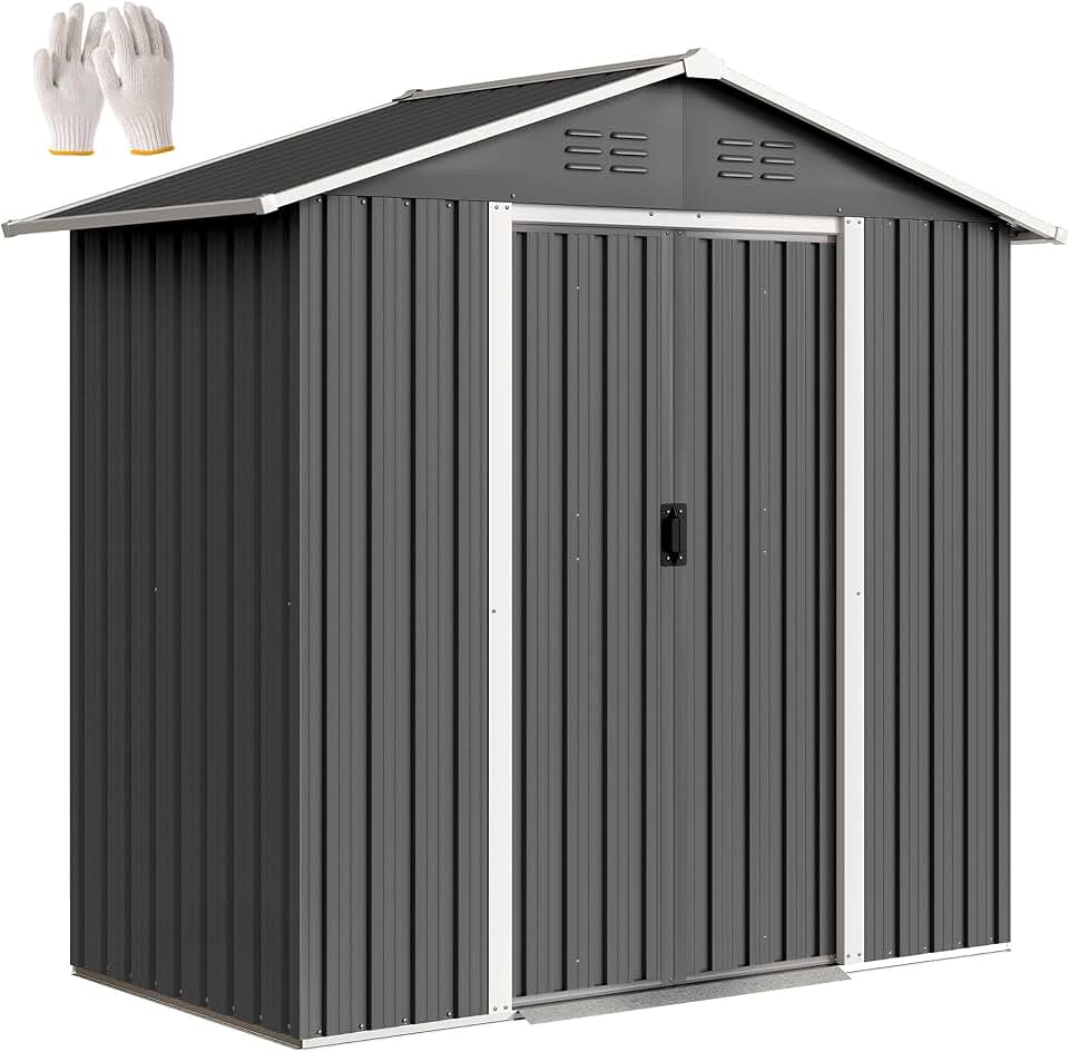 etevert - abri de jardin métal 1,8 m² - 194x107x191 cm, portes coulissantes, 4 aérations