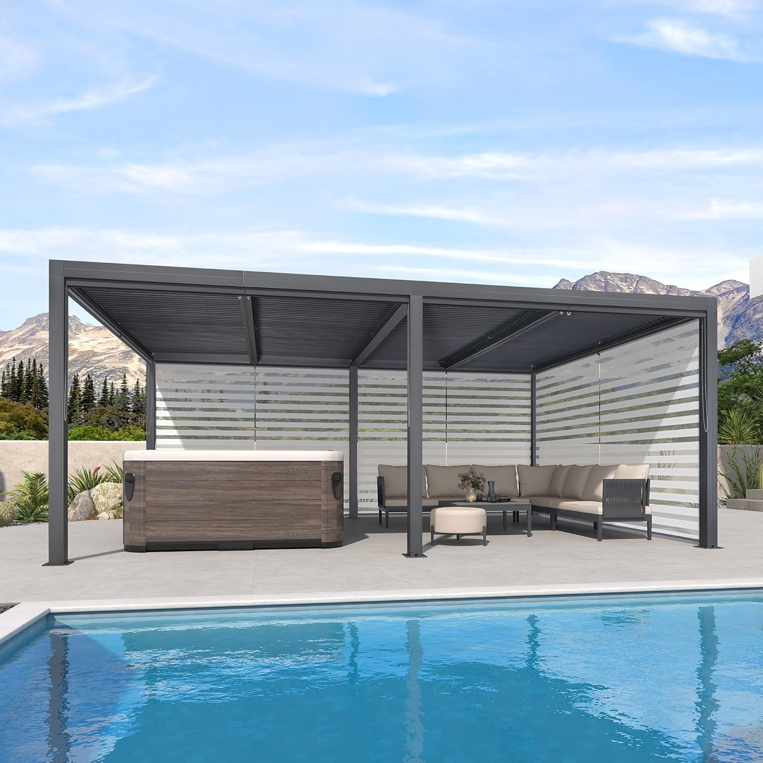 etevert - Pergola Bioclimatique 6x3,68m - aluminium, stores, lames orientables
