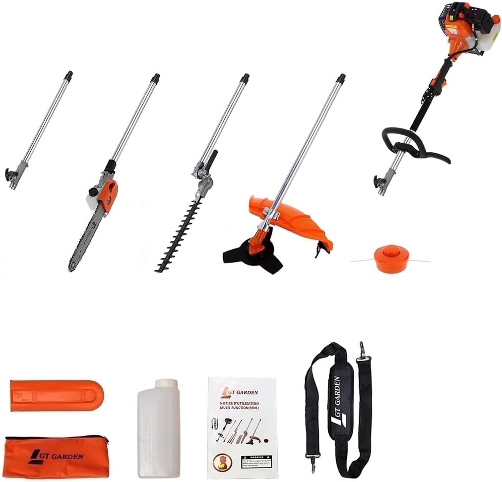 etevert - 4 en 1 thermique - multifonction - tronçonneuse, débroussailleuse, taille-haies, rallonge
