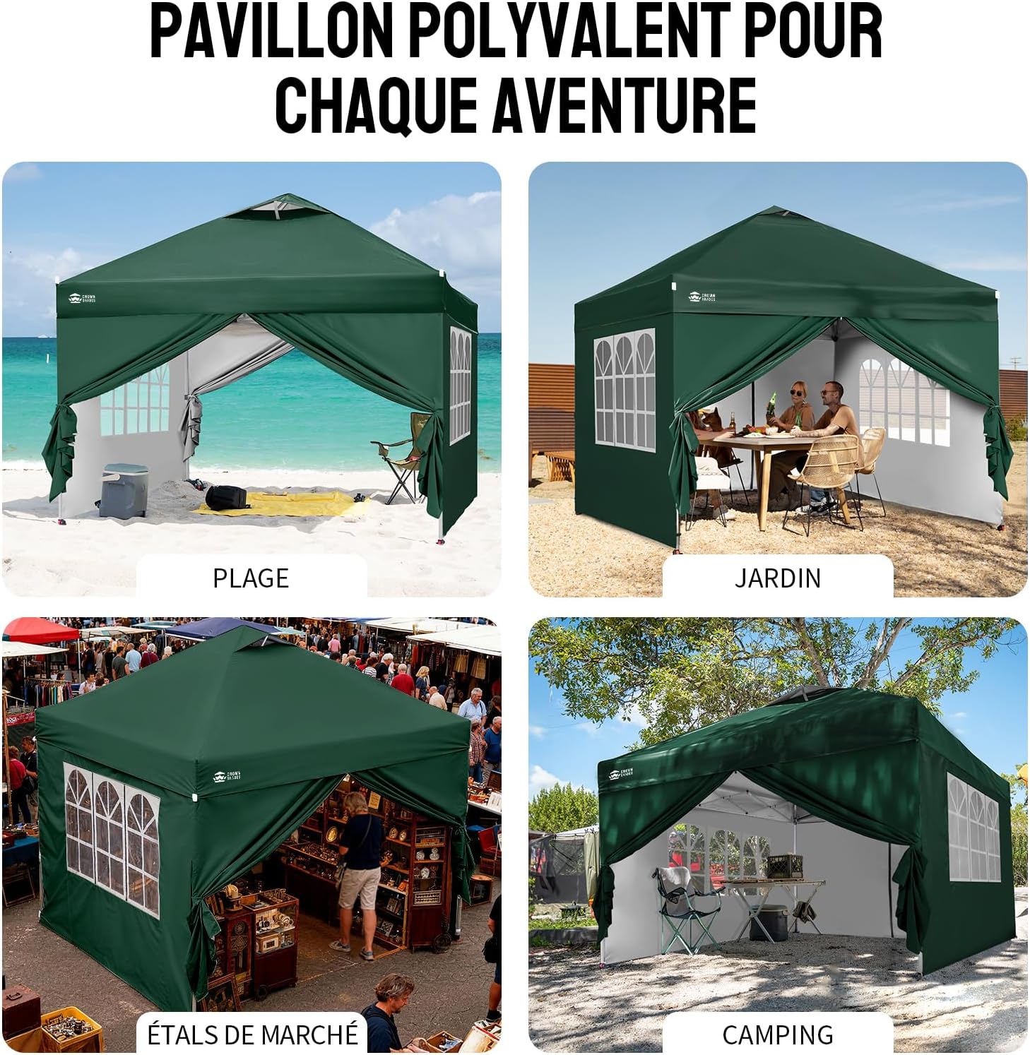 etevert Tonnelle Pliante 3x3 Imperméable, Barnum Pliant de Jardin Exterieur, Pop-Up Gazebo avec Sac de Rangement, UPF 50+, avec 4 Parois Latérales Amovible, 4 Sac de Sable, Vert Forêt