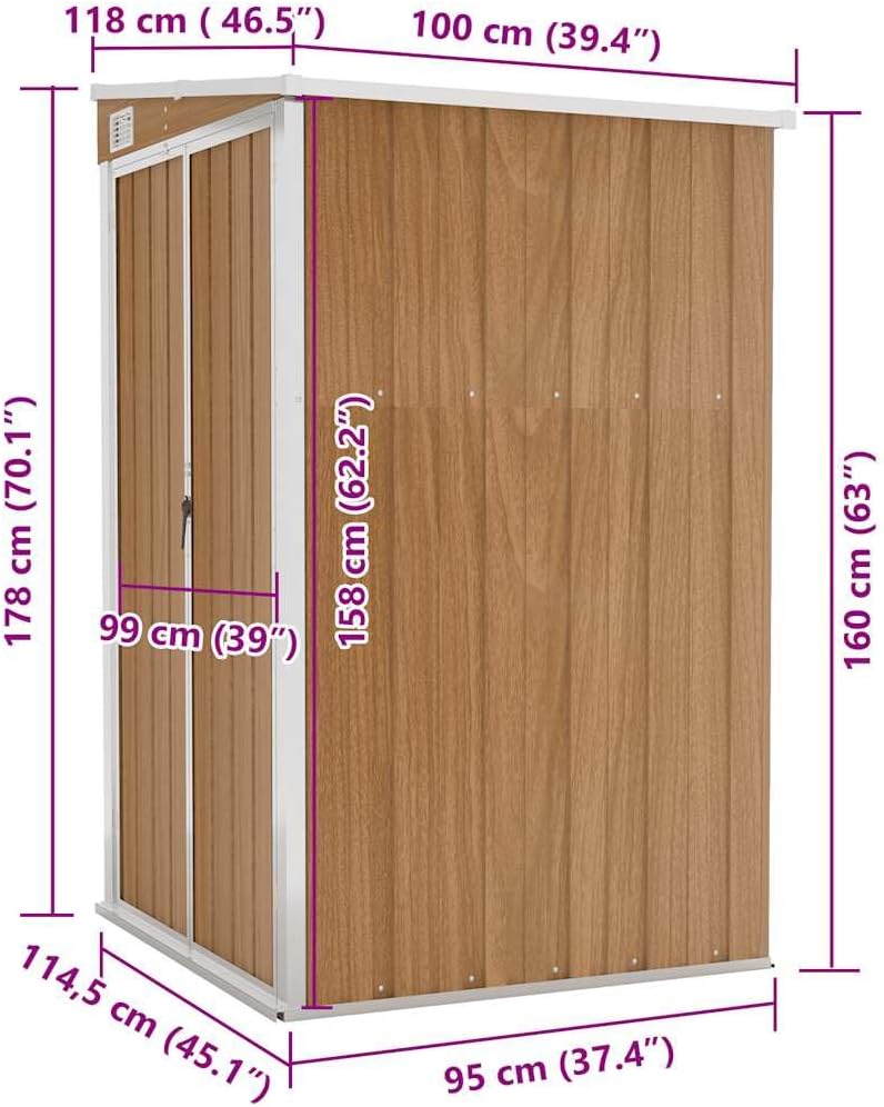 etevert Remise de Jardin Murale Marron 118x100x178 cm Acier galvanisé,Maison & Jardin, Pelouses & Jardins, Vie en extérieur, Structures extérieures, Cabanes & abris de Jardin, Brun (Poids 22.7KG)