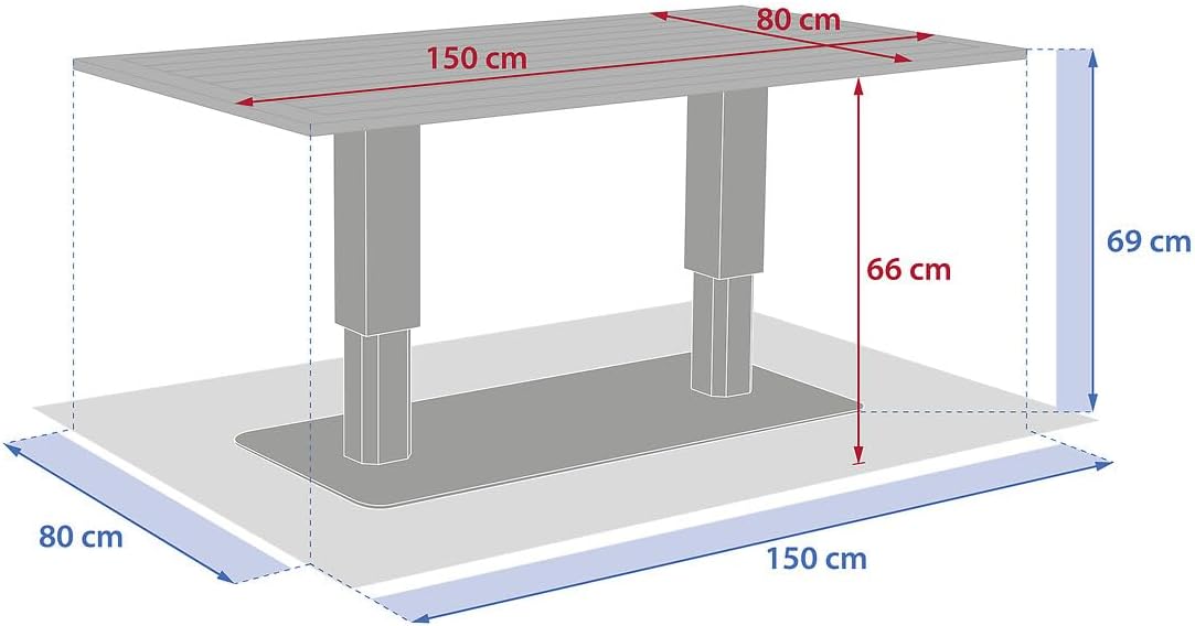 etevert - Salimia - 150x80 cm - table relevable, alu anticorrosion
