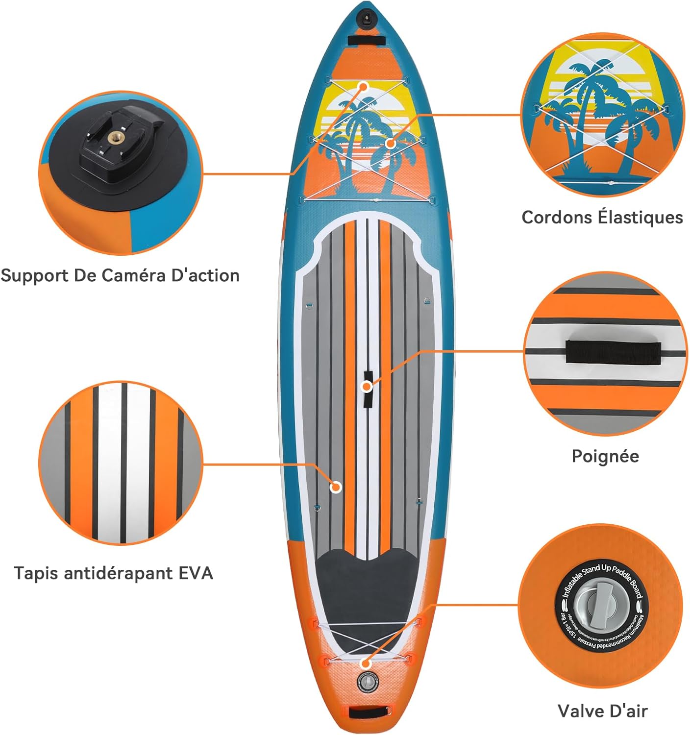 etevert - Paddle gonflable adulte - 320/335cm - 2 personnes, siège kayak, pagaie alu, caméra, pompe, 150kg