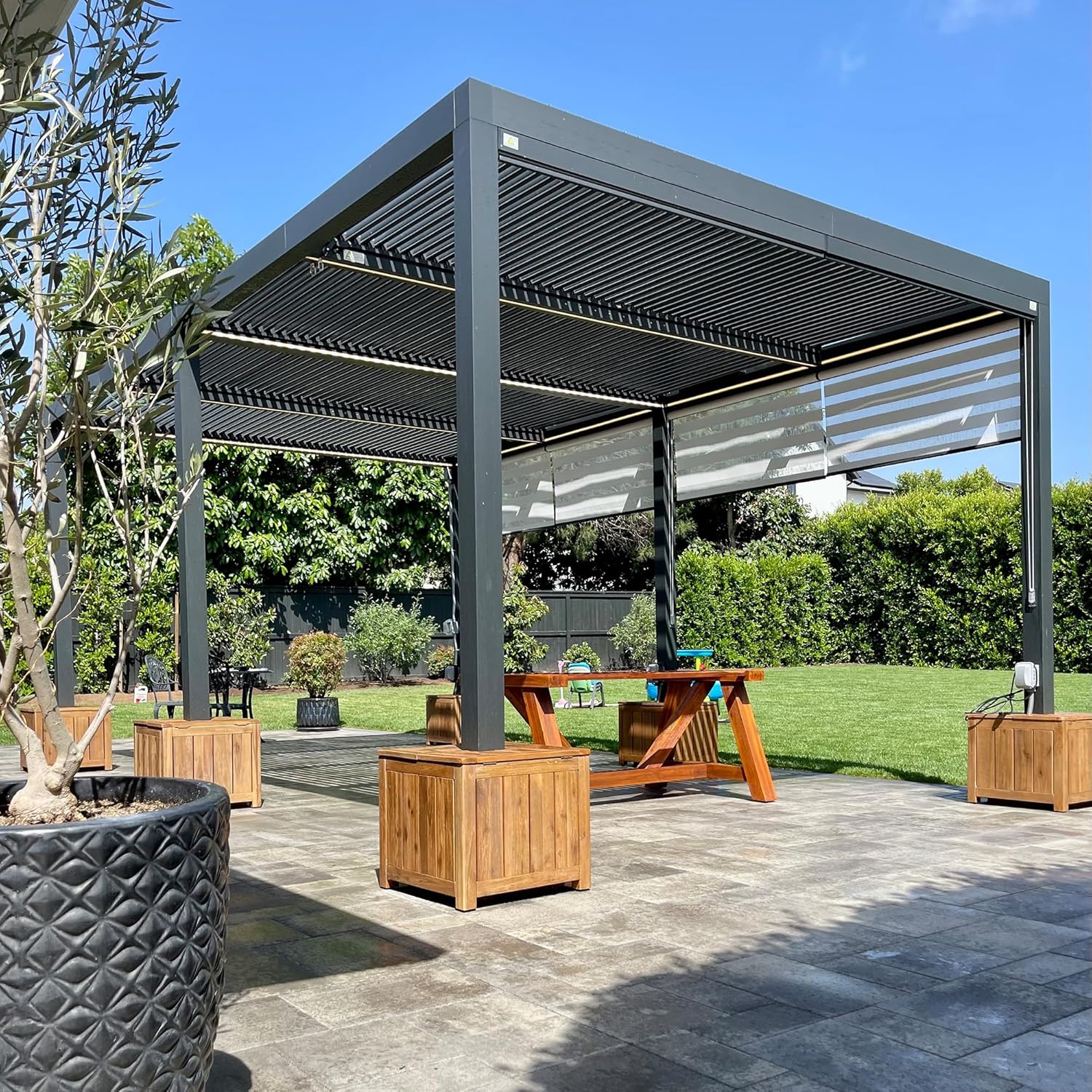 etevert - Pergola Bioclimatique 6x3,68m - aluminium, stores, lames orientables