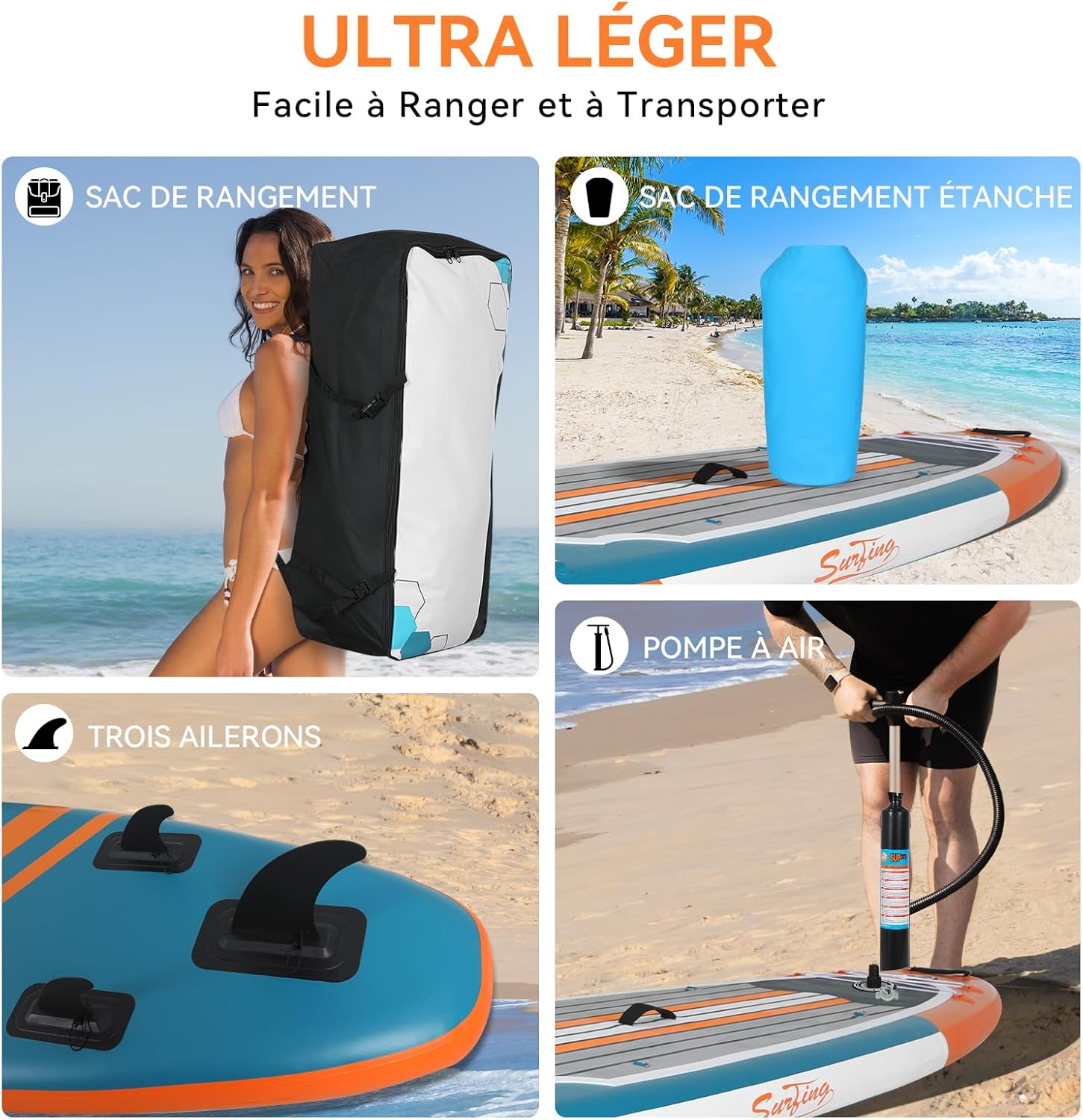 etevert - Paddle gonflable adulte - 320/335cm - 2 personnes, siège kayak, pagaie alu, caméra, pompe, 150kg