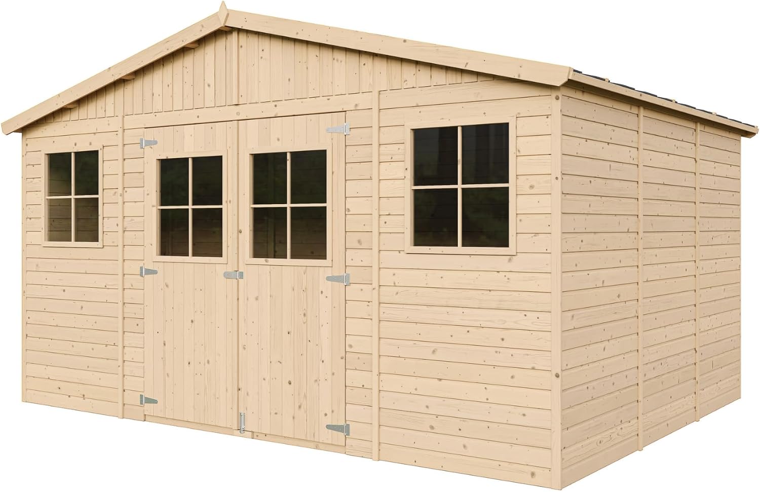 Abri de Jardin en Bois Exterieur avec Plancher IMPRÉGNÉ- Chalet en Pin/épicéa-H246x418x320 cm/12 m²- Construction de Panneaux - Rangement pour vélos, Remise à Outils- etevert M331+M331G