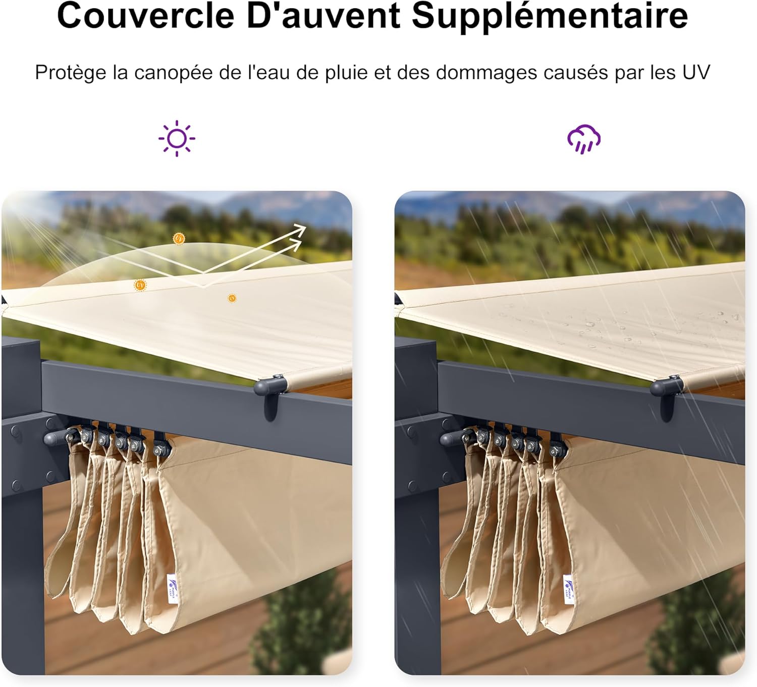 etevert - Pergola Kaki - 4x3m aluminium, toit rétractable, imperméable
