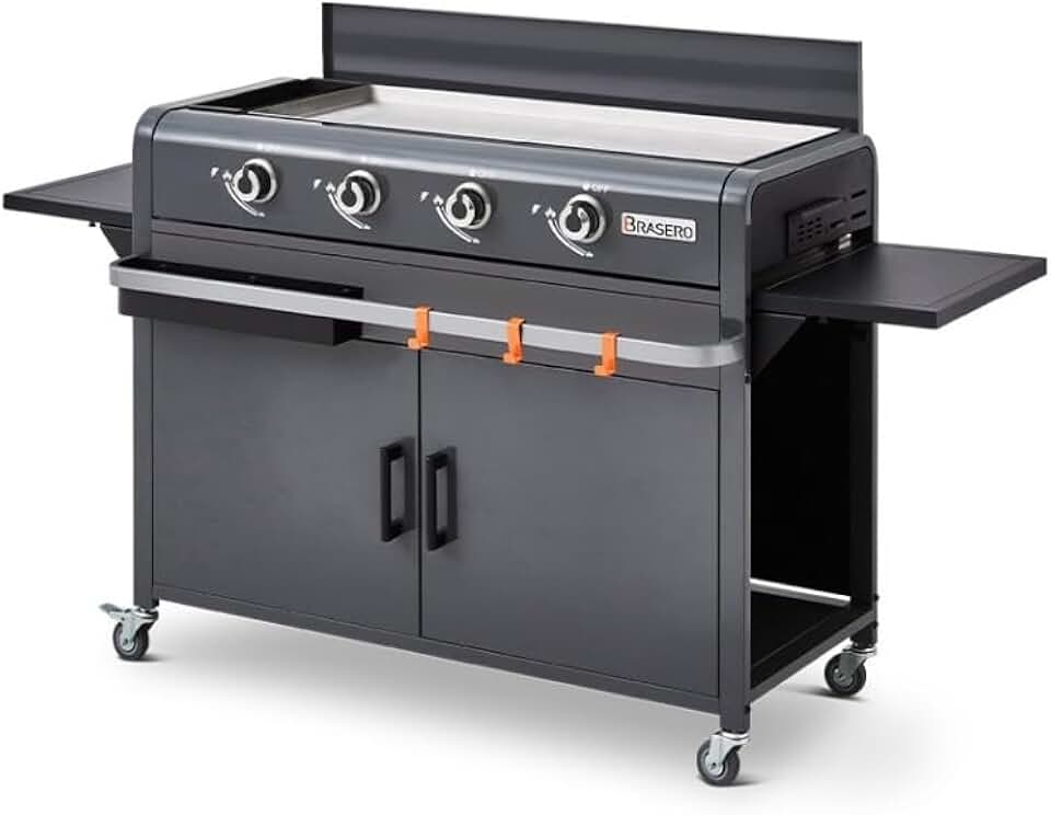 etevert - Plancha Lola sur chariot, 88x35,5cm, 4 brûleurs gaz, 9,6kW